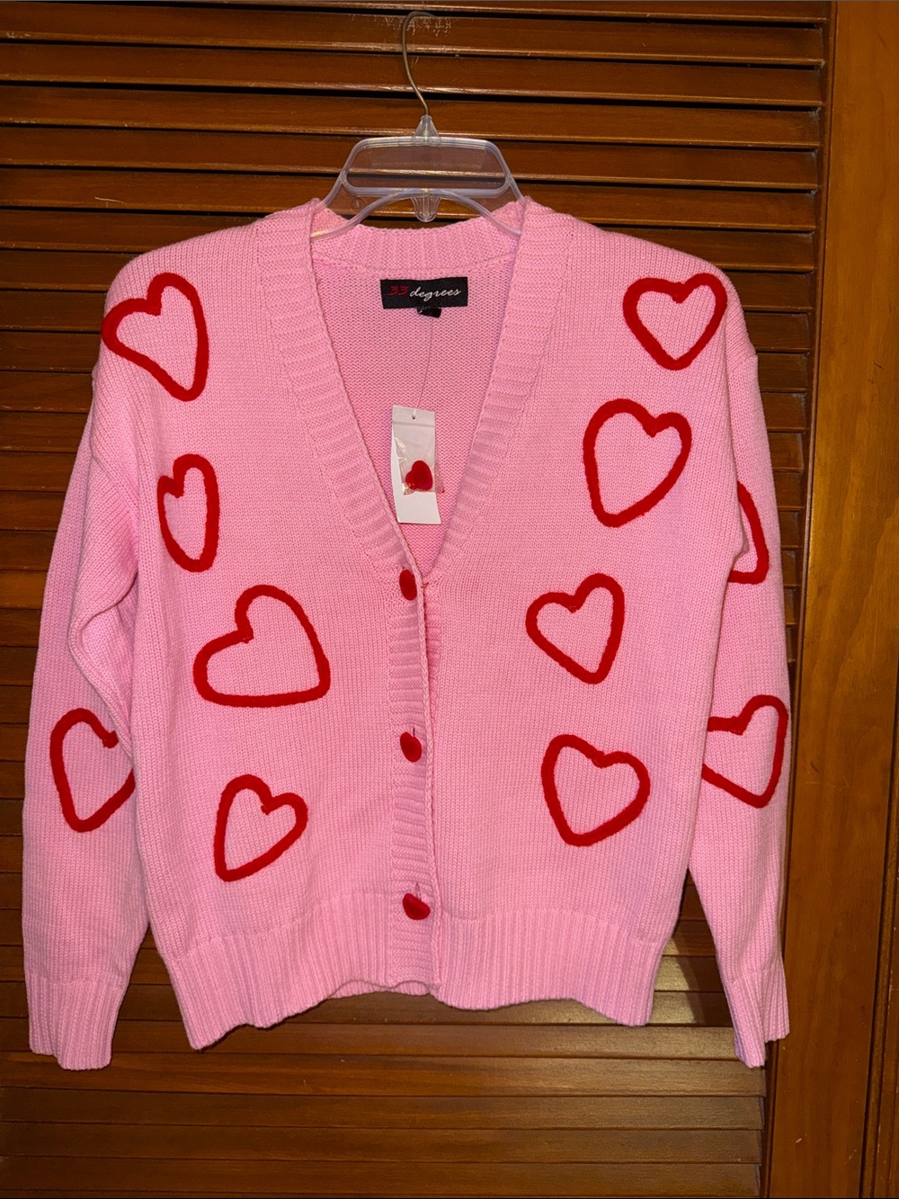 NEW V-Neck Cardigan with Red Heart Accents